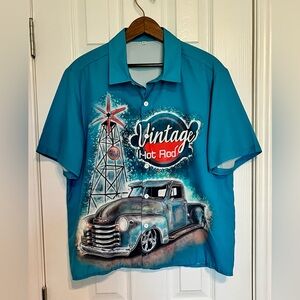 Men’s Vintage Hot Rod Graphic Button Up Short Sleeve Shirt